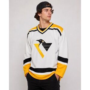 Vintage CCM Pittsburgh‎ Penguins Robo-Penguin Hockey Jersey Mens Large White NHL